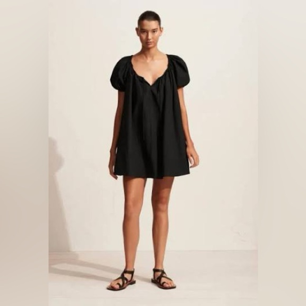 Matteau Black Puff-Sleeve Mini Dress